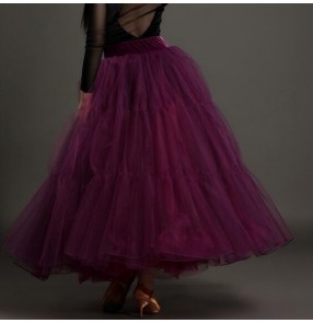 Purple black red big swing organza women's ladies female competition  standard professional performance ballroom tango waltz dance skirts 